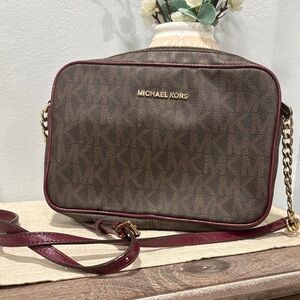 Michael Kors Dark Brown and Burgundy Crossbody Bag
